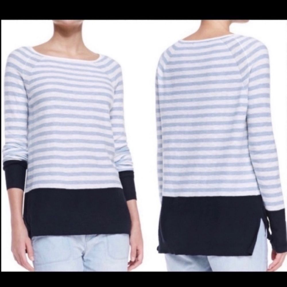 VINCE. Lightweight Nautical Striped Sweater, M